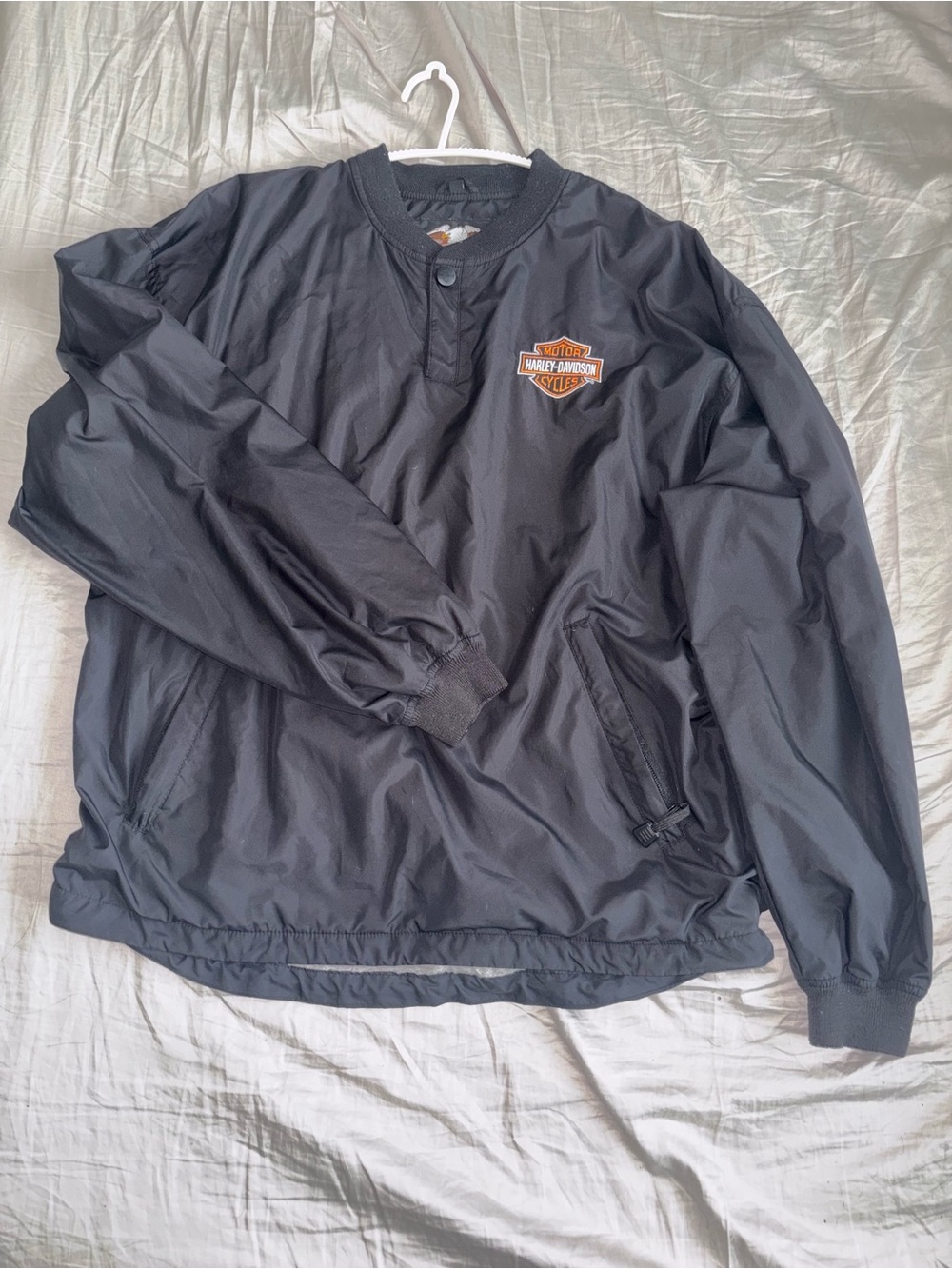 Harley-Davidson Black Pullover Windbreaker with Orange Logo